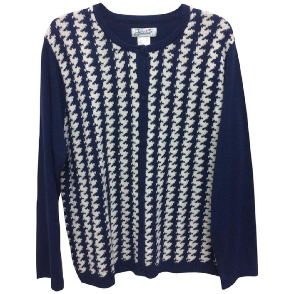 New Large Haband Houndstooth Knit Cardigan Sweater